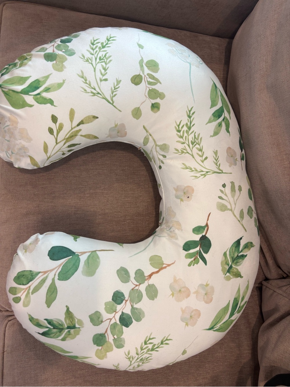Floral Green Leaf Nursing Pillow Cover - Neutral Green